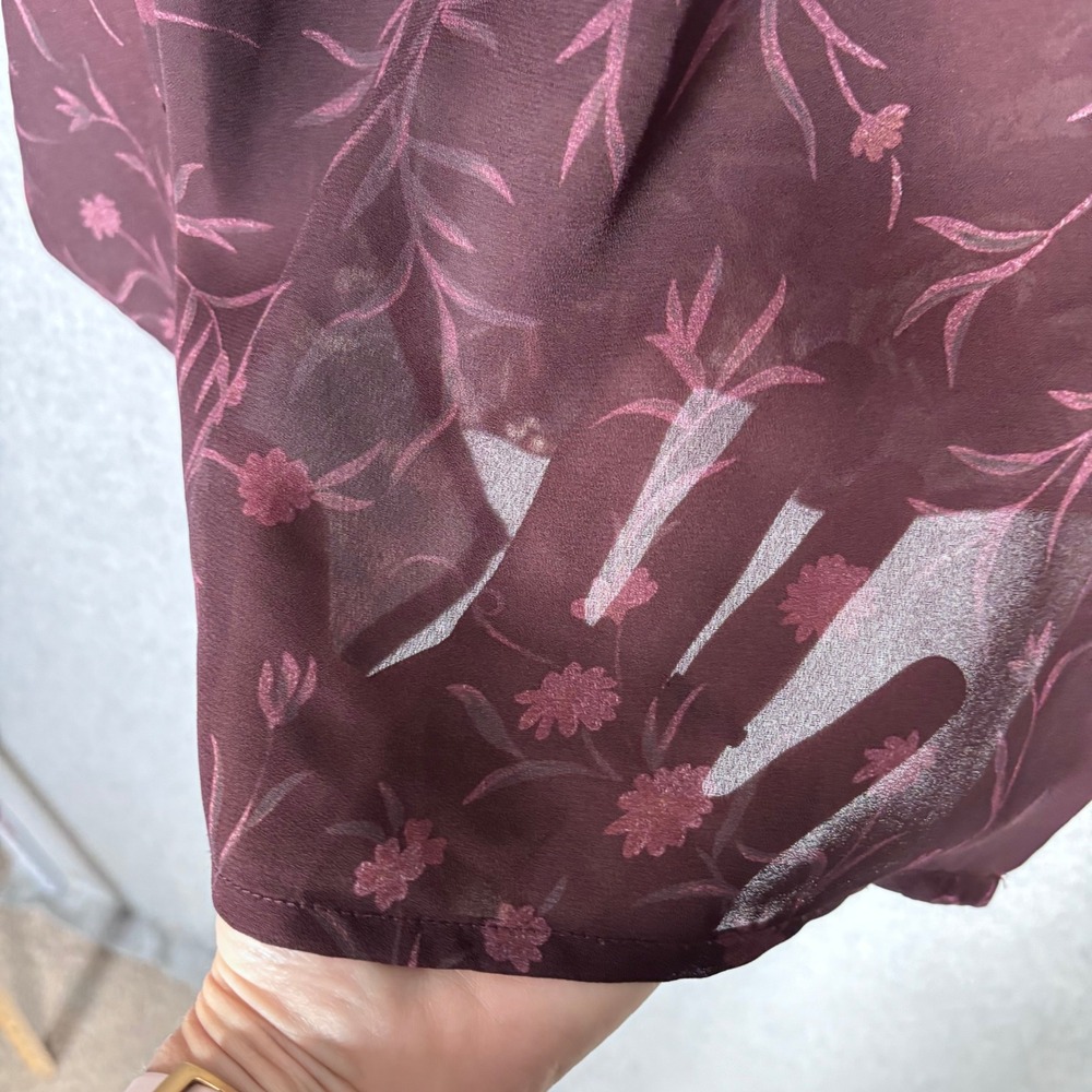 Vintage Burgundy Floral Blouse 16W Sheer Dark Romantic 90s Maximalist Whimsigoth - Picture 5 of 9